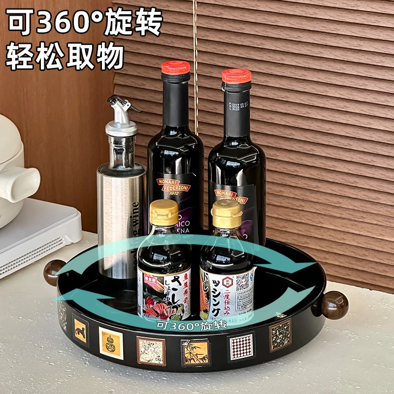 轻奢中古风化妆品收纳盒轻奢桌面梳妆台护肤品口红香水旋转托盘