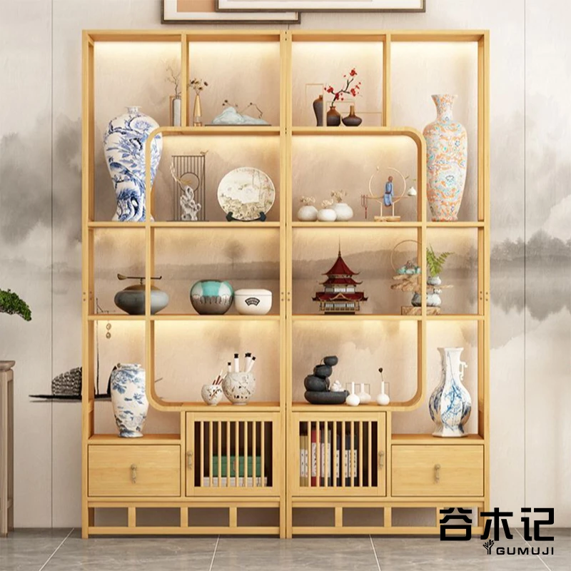 新中式博古架茶柜办公室加厚茶叶展示架茶室多宝阁大容量多