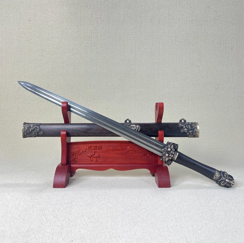 龙泉沈广隆-祥麟战剑 黄铜 黑檀木 花纹钢 手工宝剑 未开刃