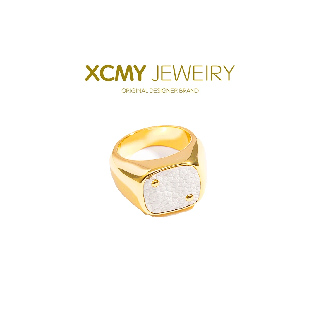 铜合金皮质戒指 冷淡风皮革镶嵌戒指｜轻奢设计指环