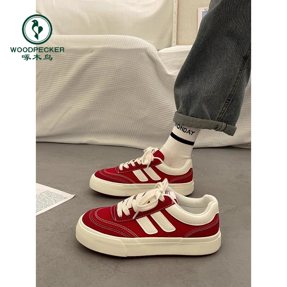 啄木鸟黑色厚底帆布鞋女春秋百搭小白鞋板鞋2025年新款休闲运动鞋