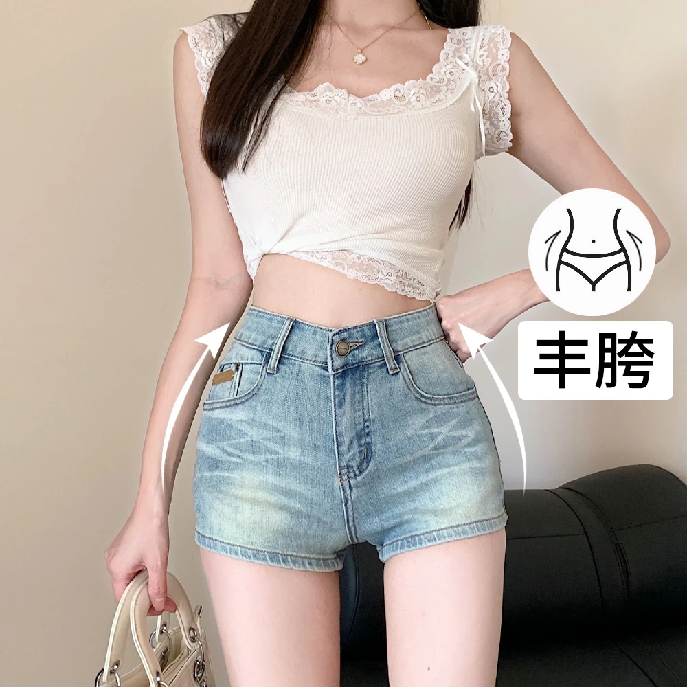 韩版甜美减龄牛仔短裤女春夏新款2025弹力显瘦三分裤辣妹丰胯热裤