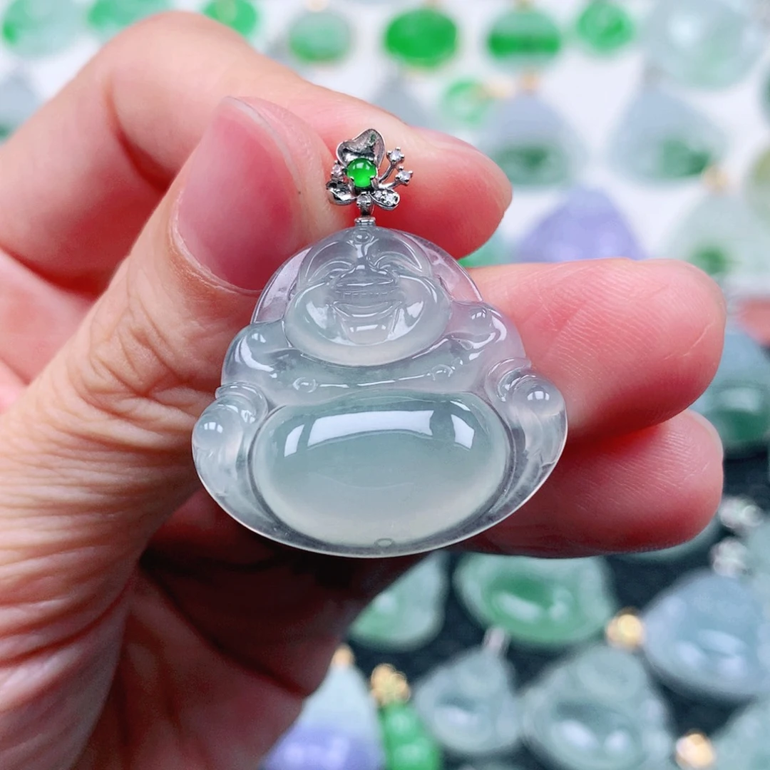 翡翠18K金镶嵌吊坠(不含链)小**u