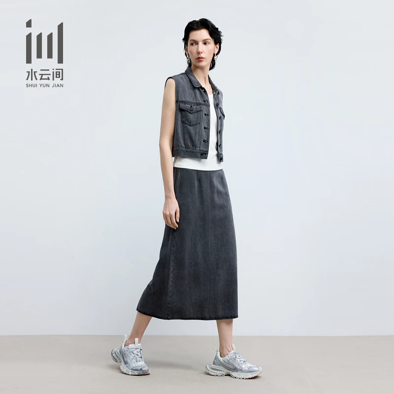 水云间翻领水洗牛仔马甲背心直筒半身裙套装2025夏季新款12520455