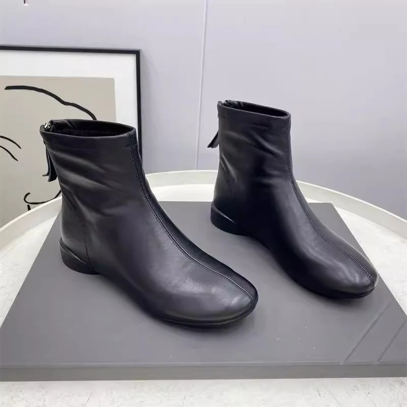 香港真皮短靴女平底2025秋冬季新款欧美低跟单靴冬季加绒加厚皮靴