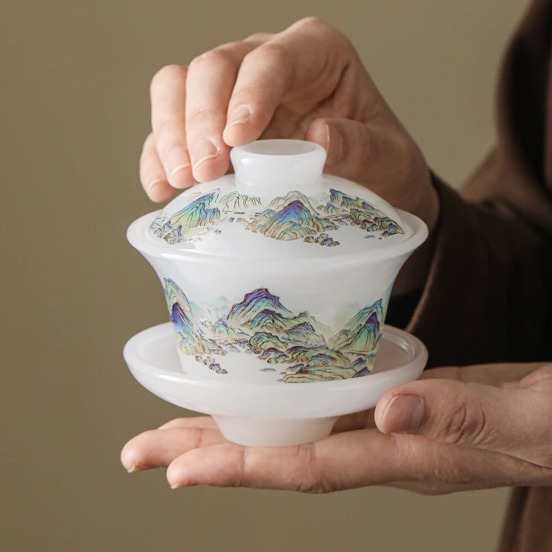 琉璃功夫茶具套装家用中式高档山水琉璃盖碗茶杯泡茶精致礼盒送礼