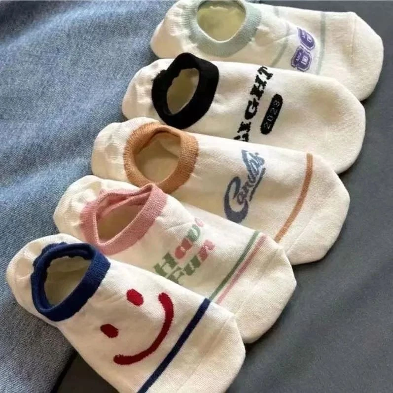 韩国女船袜女夏季薄款白色船袜潮字母表情隐形浅口袜女款硅胶防滑