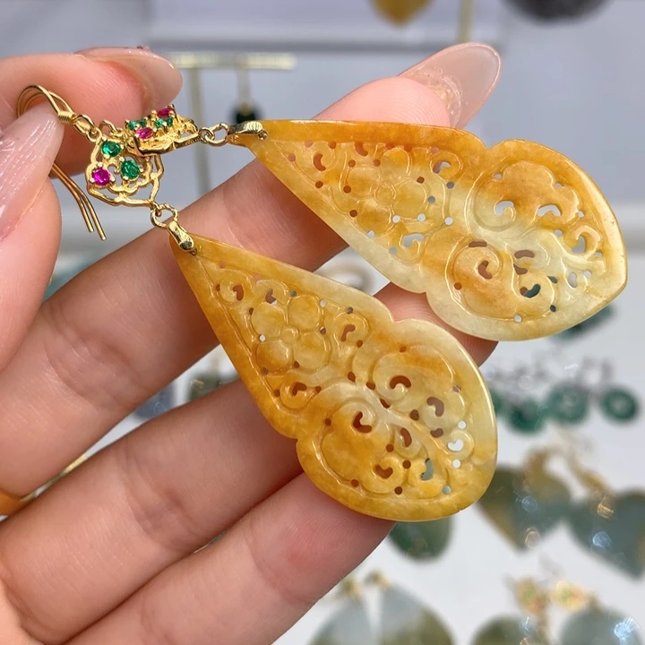 翡翠银S925镶嵌耳饰耳饰