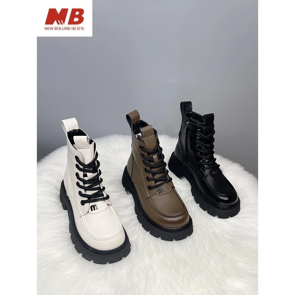 新百伦【奥莱撤柜】真皮爆款马丁靴女冬加绒2025新款冬季加厚潮in