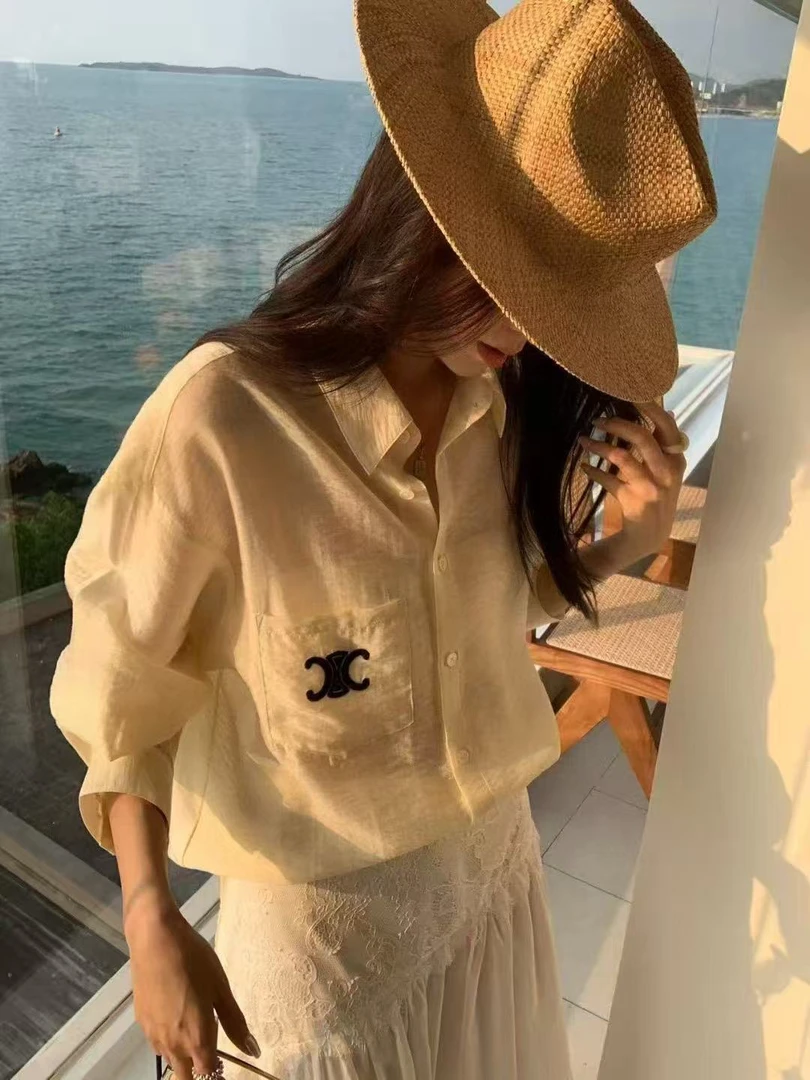 夏季刺绣高级感防晒衬衫女透气开衫上衣-2559