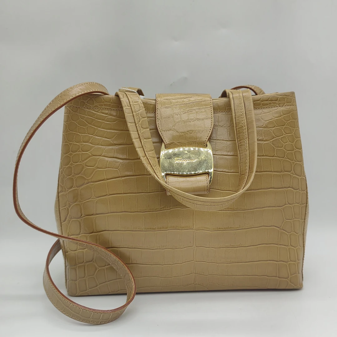 95新 FERRAGAMO/菲拉格慕   黄色鳄压手提单肩包 1510 0028