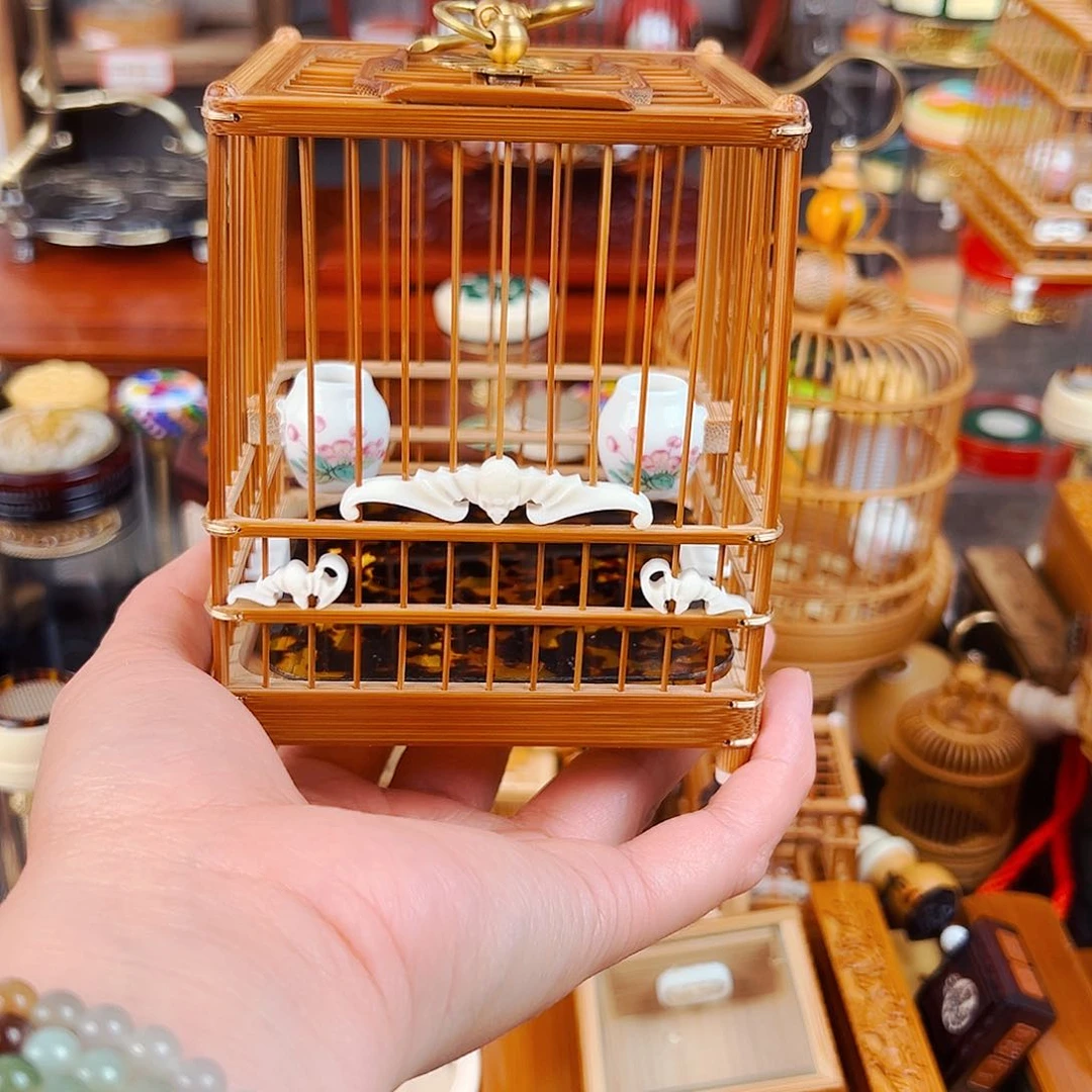 木老竹活底蝙蝠笼门蝈蝈笼➕瓷罐