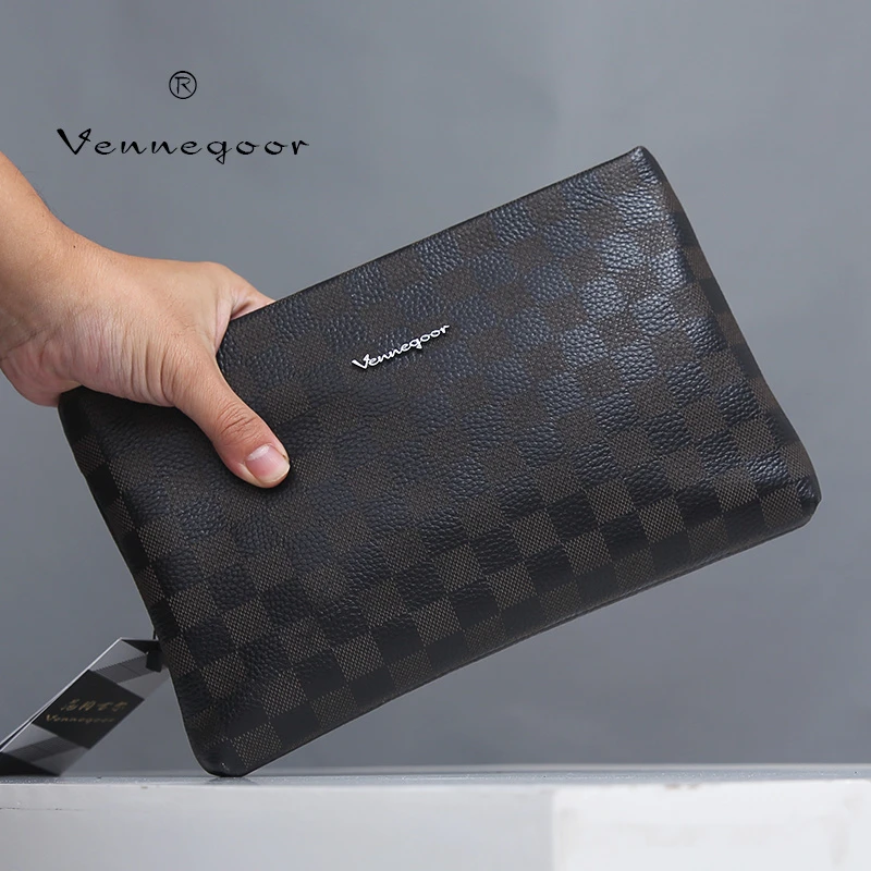 新款头层牛皮男士手包大容量男包商务休闲钱包棋盘格04款