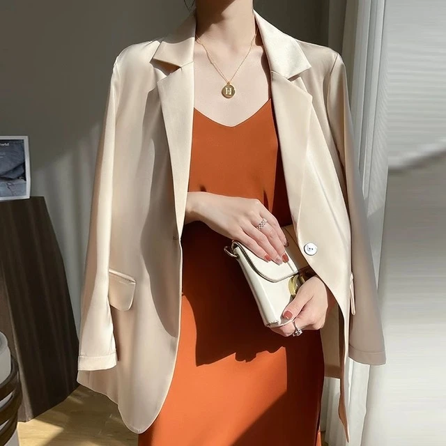 2025春季高级感醋酸西装外套缎面西服上衣垂感质感休闲职业小西装