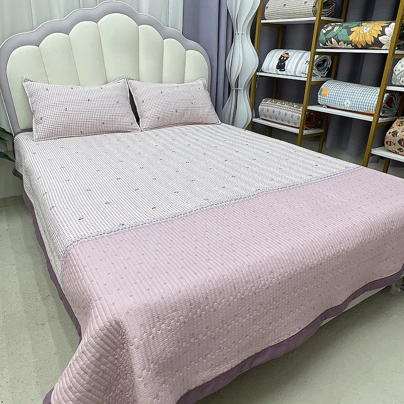 新款床盖四季通用 可机洗防滑不跑床 榻榻米三层夹棉床单双面