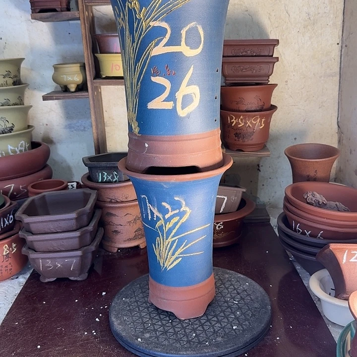 紫砂花盆，手工制作