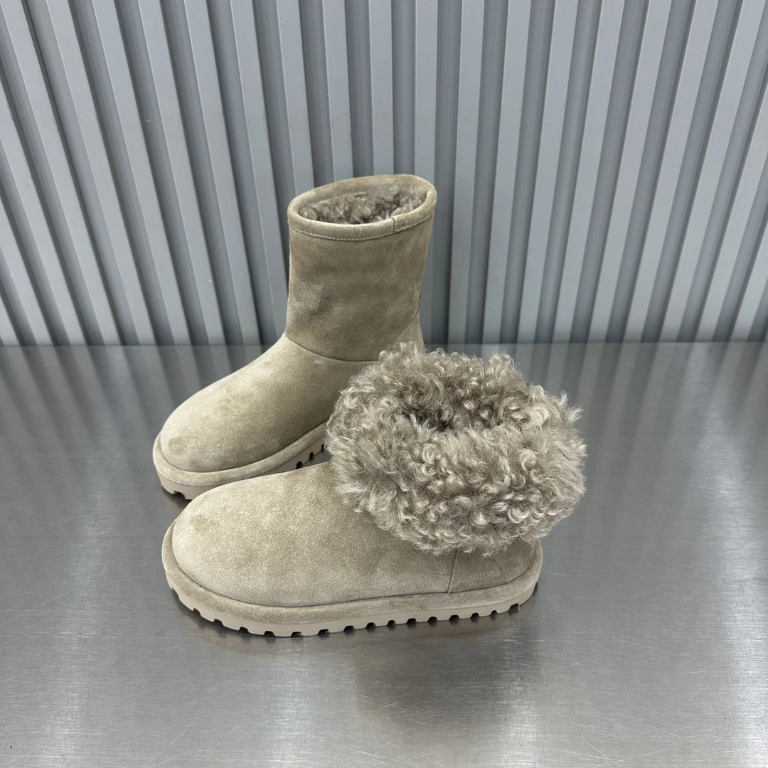 真皮中筒靴雪地靴女冬季加厚加绒防滑平底百搭休闲时尚一脚蹬韩版