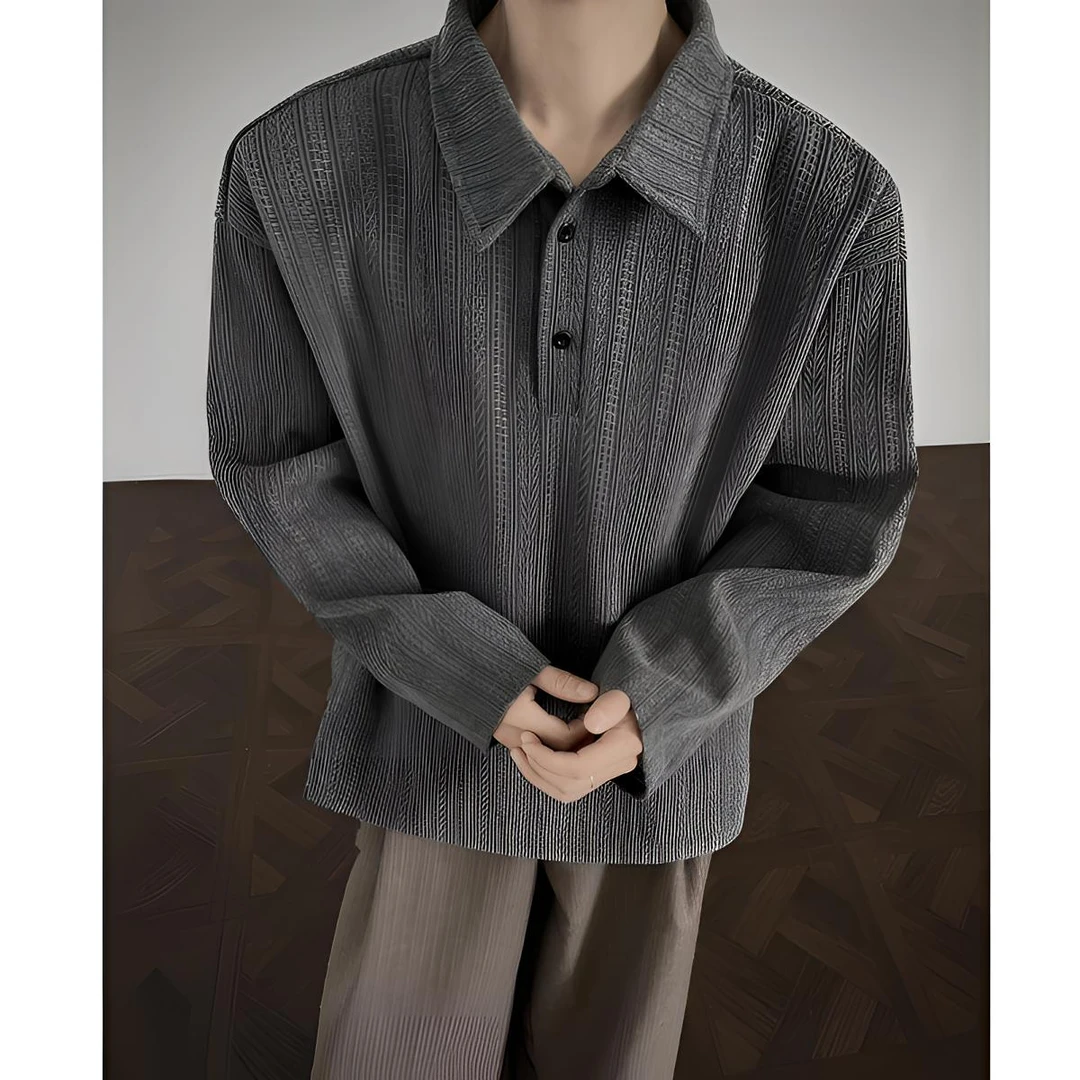 cleanfit麦穗纹长袖polo衫男款秋重磅卫衣硬挺美式翻领内搭打底衫