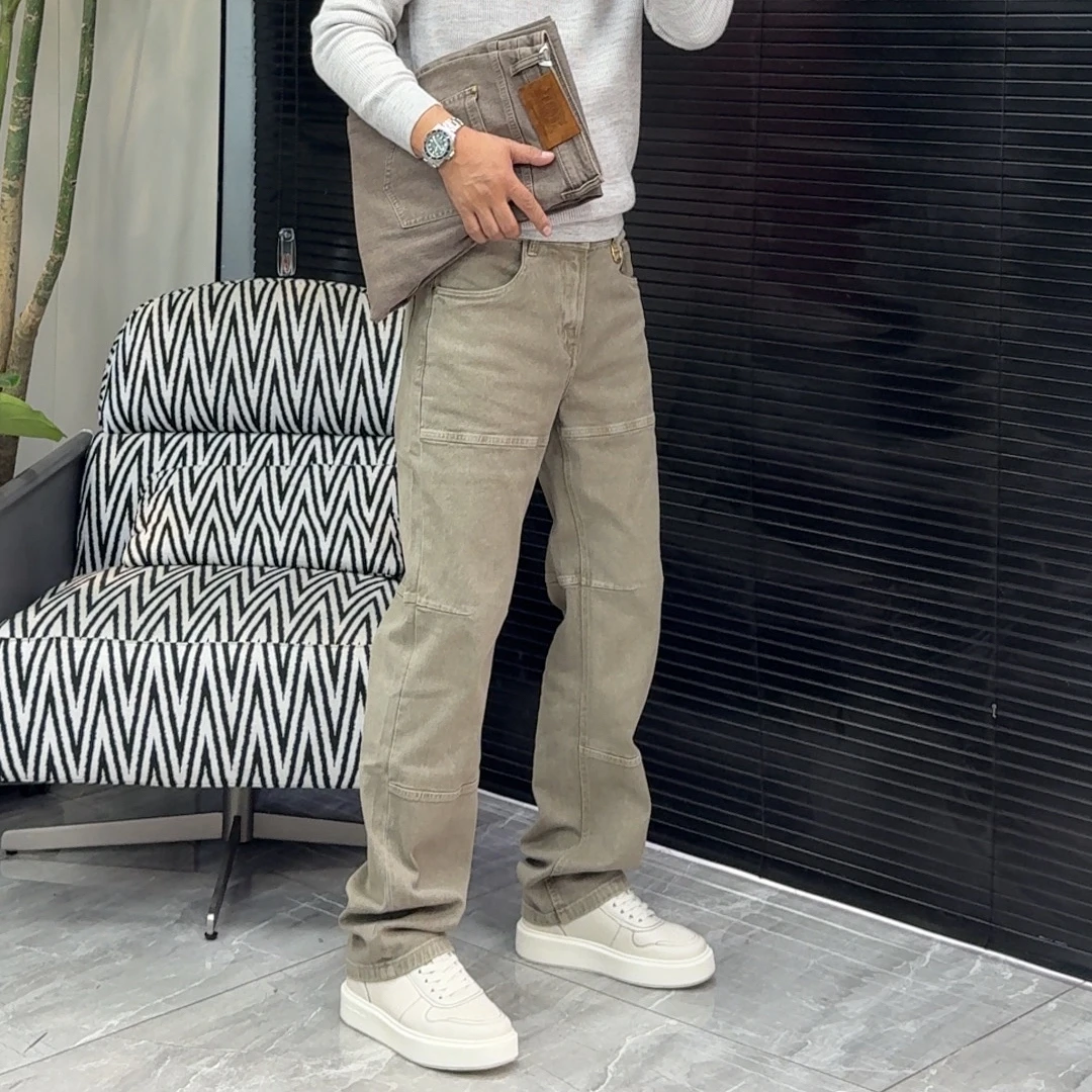 爆款 男士大直筒牛仔裤018秋冬高端水洗复古咋染微宽松牛仔裤