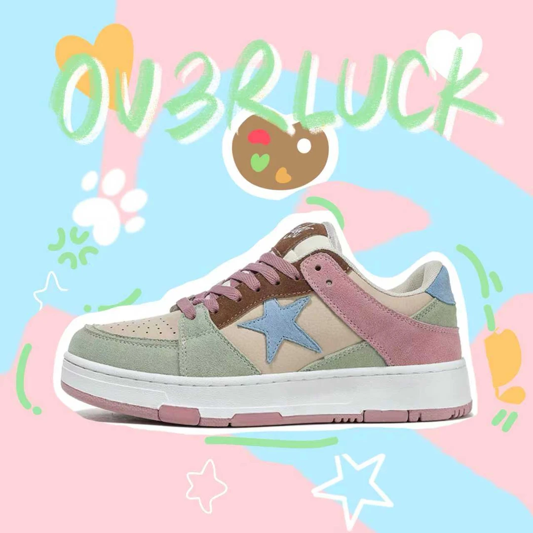 OVERLUCK原创四季学生情侣时尚百搭拼色透气增高彩虹色星星板鞋