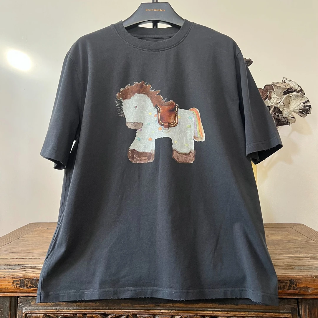 【马到成功】白灰双色短袖常规款t恤常规圆领印花夏季潮流T恤百搭