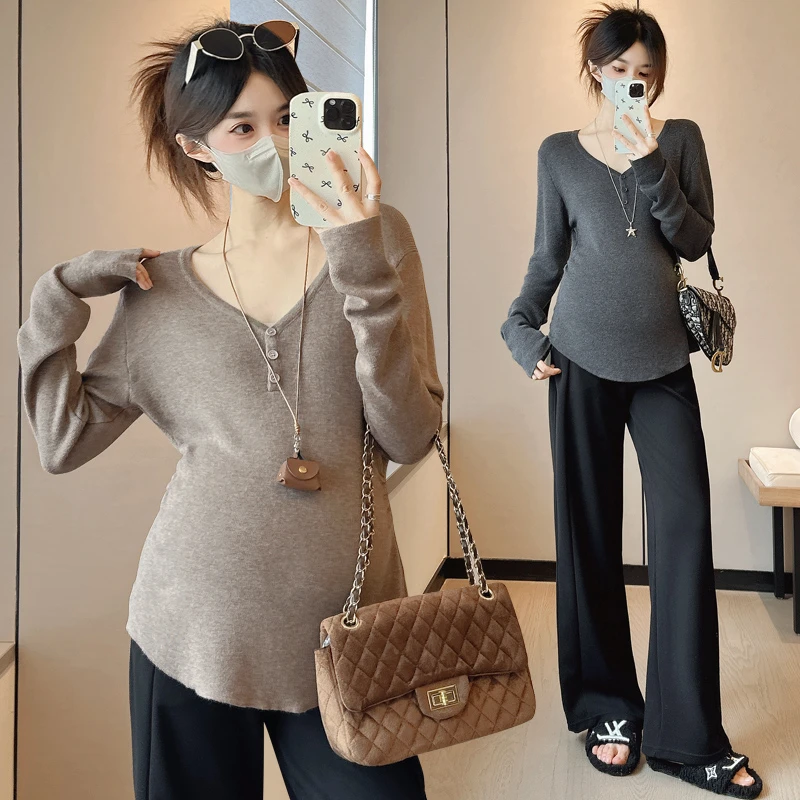 孕妇秋装上衣2025新款百搭孕妇打底衫内搭显瘦套头打底上衣春秋款