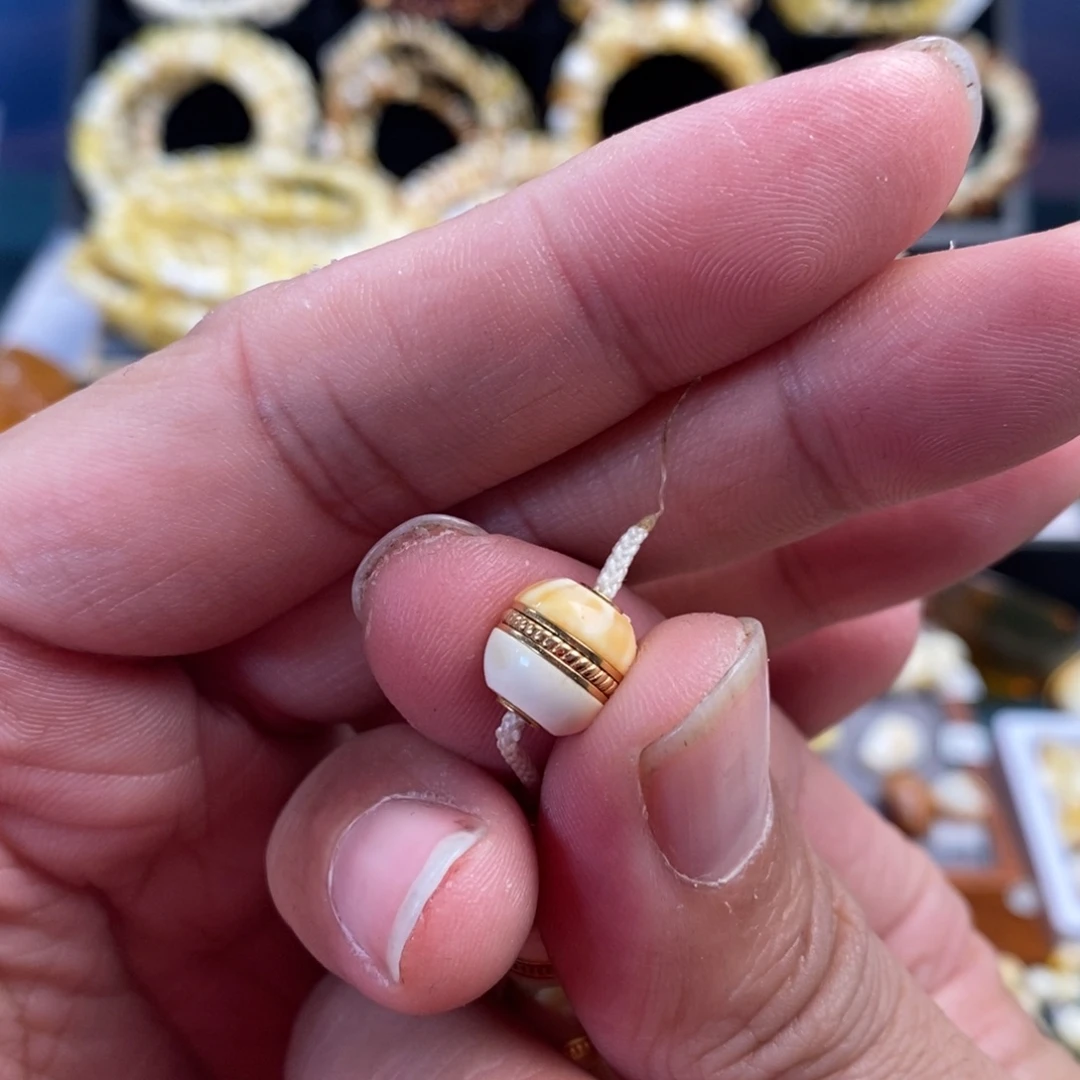 蜜蜡银S925镀金镶嵌裸石10mm