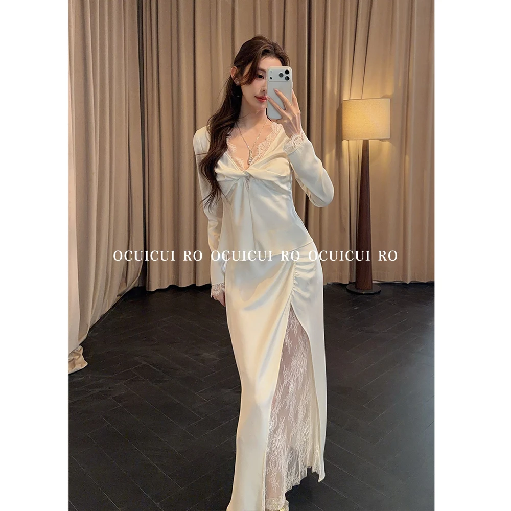 CUI CUI 崔崔【暮光镜】长袖法式套头款蕾丝裙子显瘦轻奢法式套装