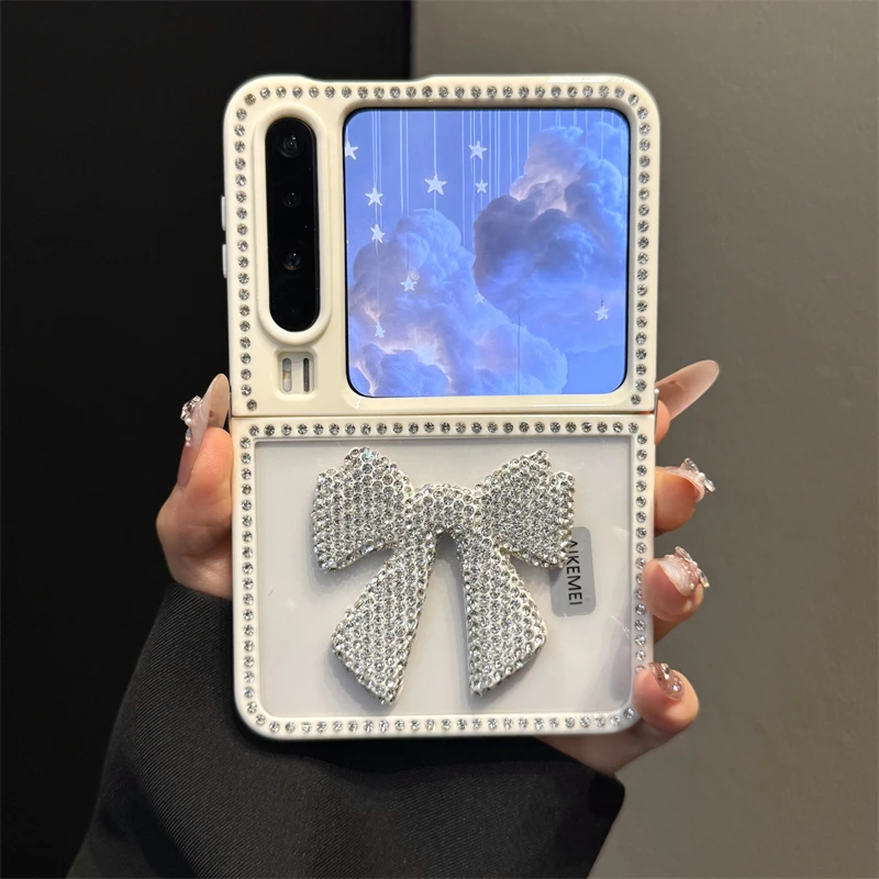 适用华为purax典藏版折叠屏手机壳pocket2透明闪钻边框立体蝴蝶结