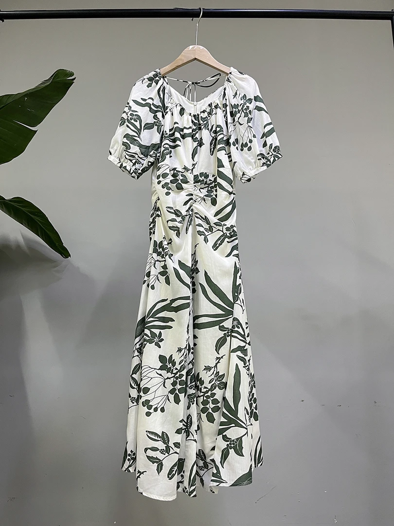 夏季新款温婉大方V领棉府绸连衣裙显瘦气质时尚法式碎花