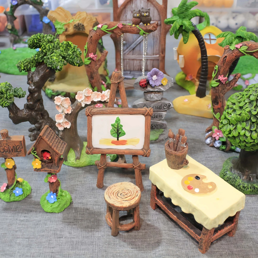 manwei/蛮微微景观造景文艺画架椰子树猫头鹰秋千小鸟路牌摆件