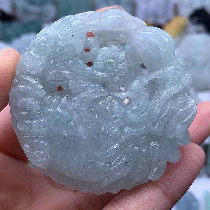 翡翠未镶嵌颈饰冰龙鱼两面工艺福利有棉线福利