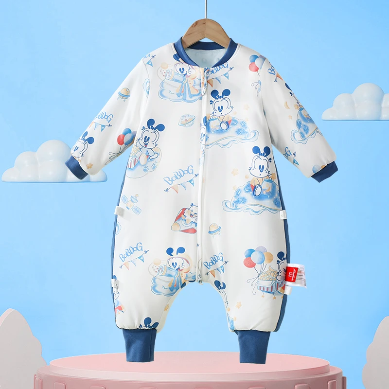 巴布豆婴儿神器儿童睡袋秋冬新款豆豆绒分腿睡袋横开档防踢被睡袋