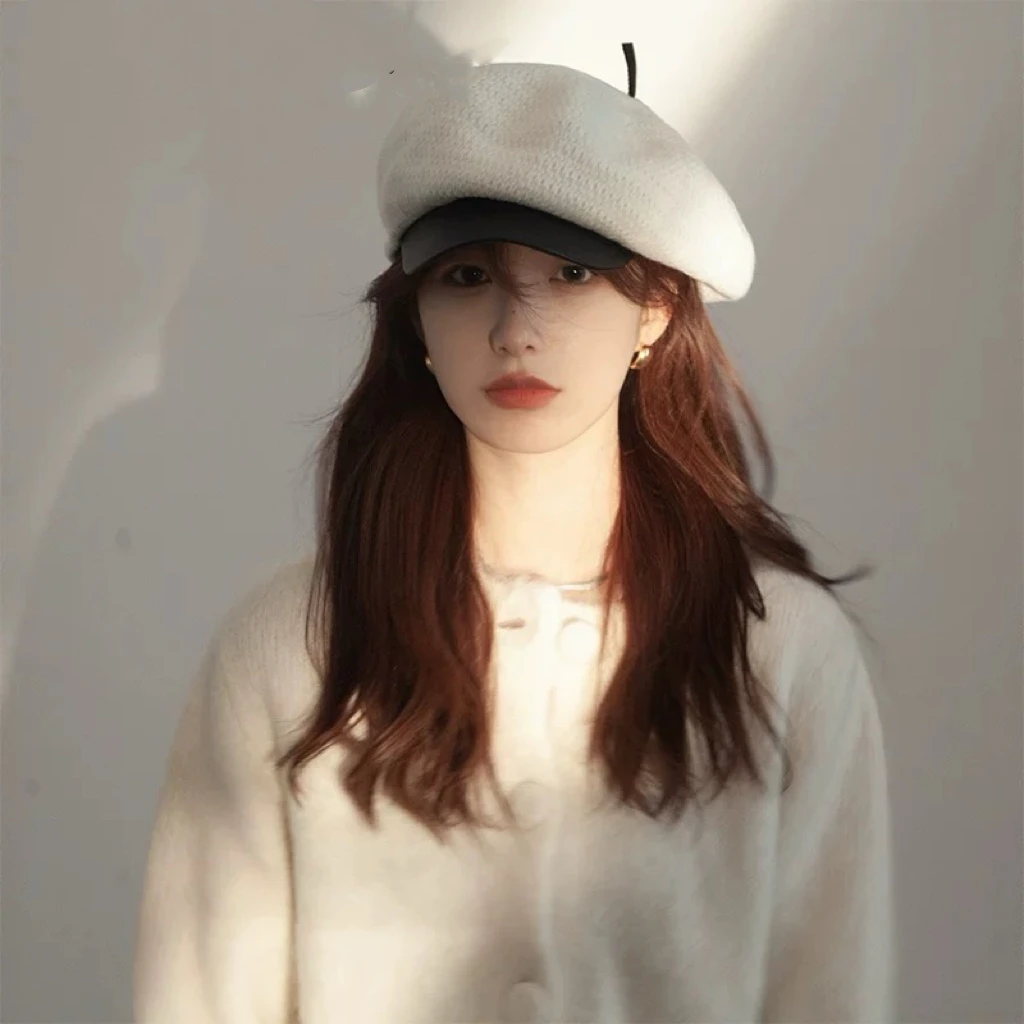 日系贝雷帽高级感画家帽 皮帽檐 显脸小