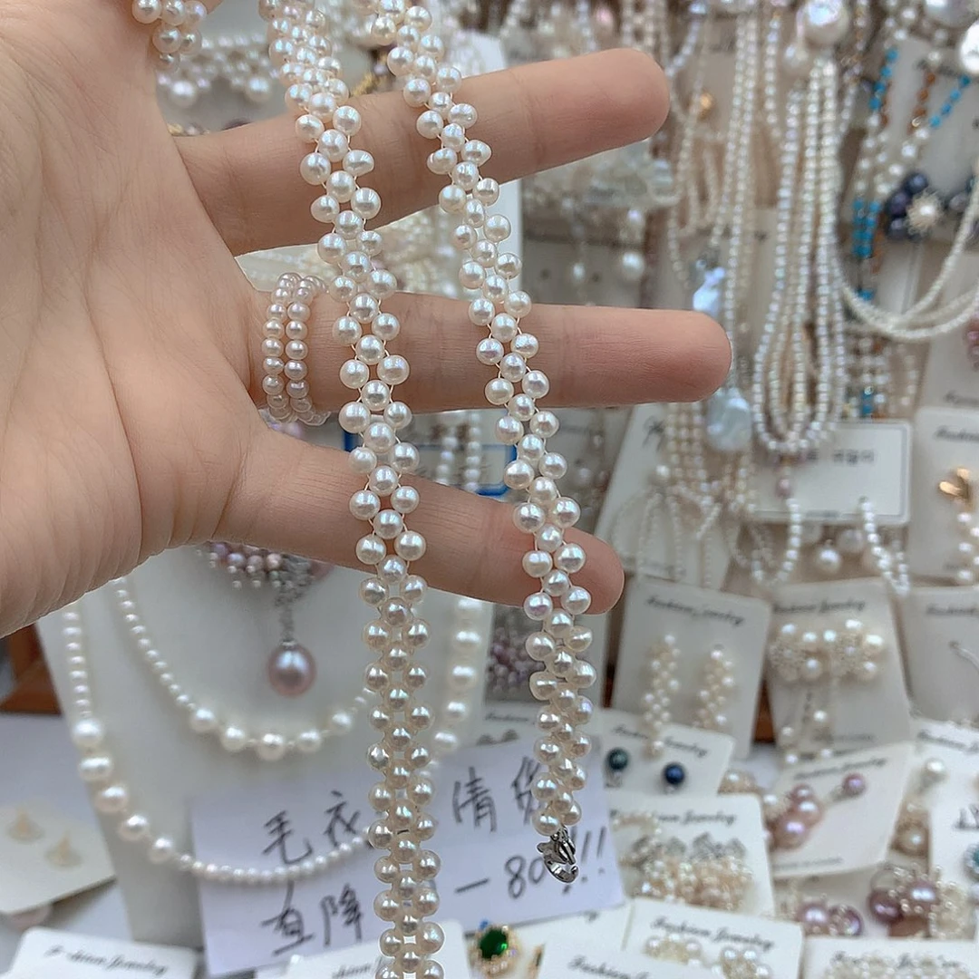 多***⁾淡水珍珠银S925镶嵌耳饰