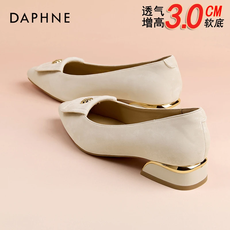 Daphne/达芙妮山茶花尖头单鞋女2025新款夏季粗跟女鞋3公分小跟鞋