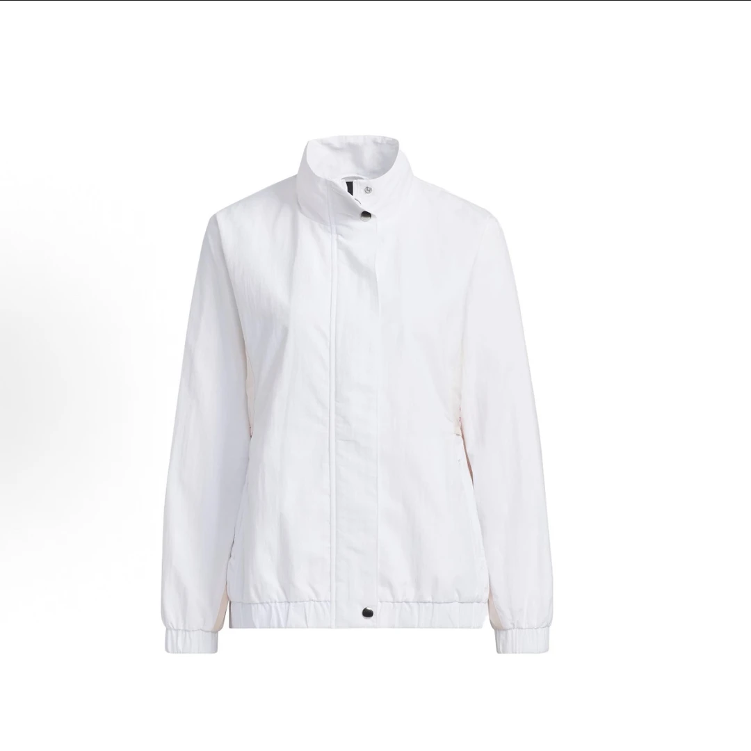 adidas 拉链立领运动休闲夹克外套 女款 白色HY2880