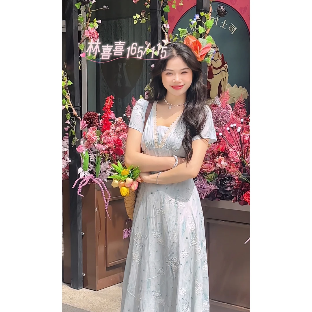 绮丽之梦  印花复古裙子夏季短袖连衣裙中长款温柔收腰轻奢时尚
