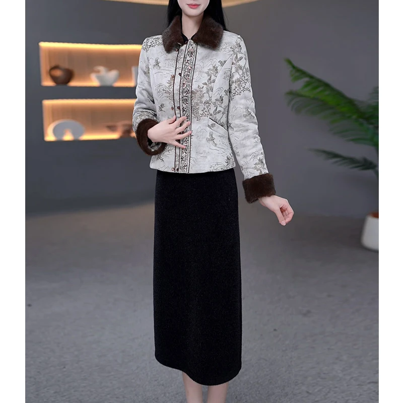 DBF-25B489YR 新款加绒加厚时尚保暖气质减龄两件套连衣裙 M-5XL