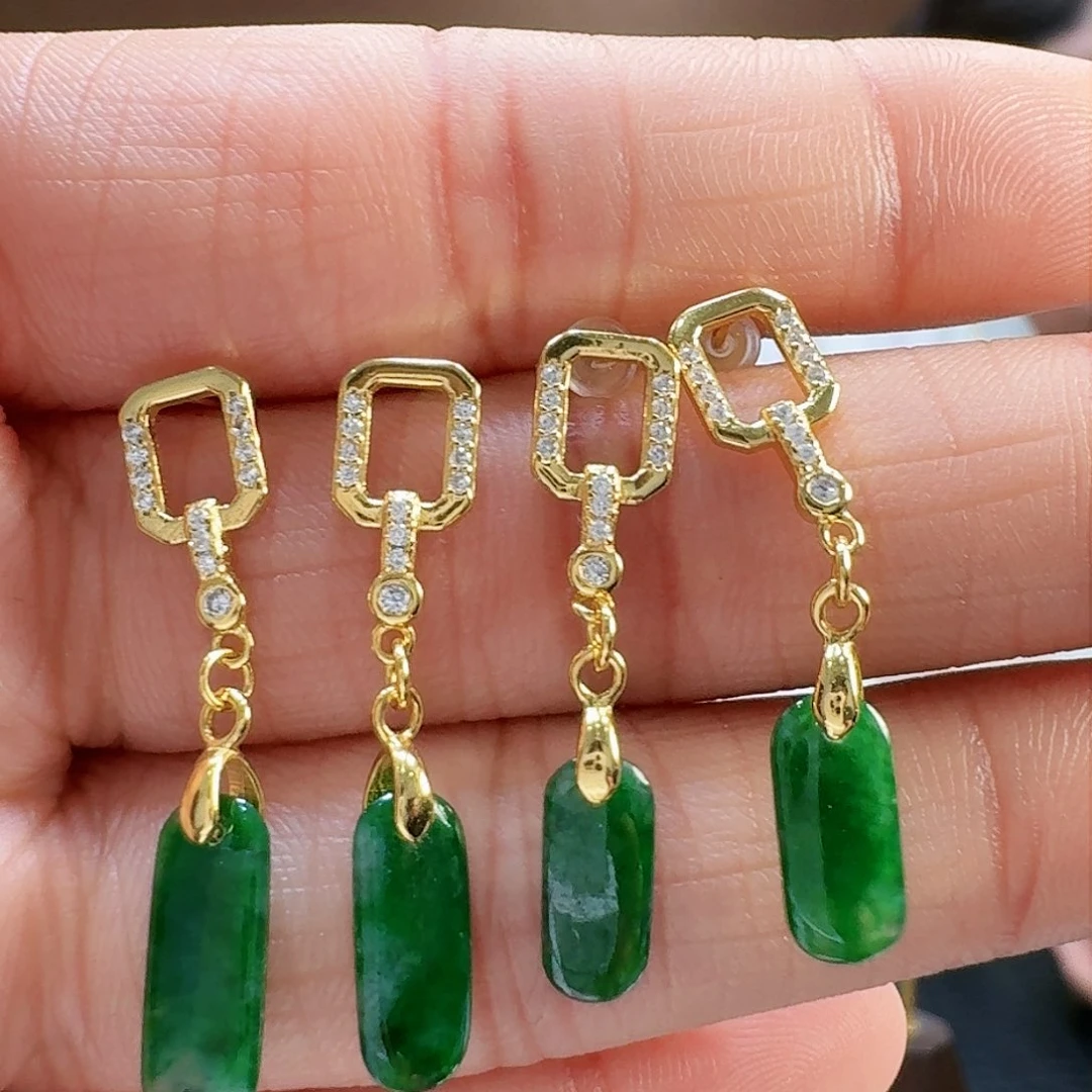 翡翠耳饰银S925镶嵌耳饰多样性发货一副