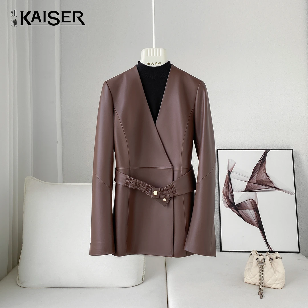 KAISER/凯撒3P4967春季新款时尚简约百搭极简皮衣外套