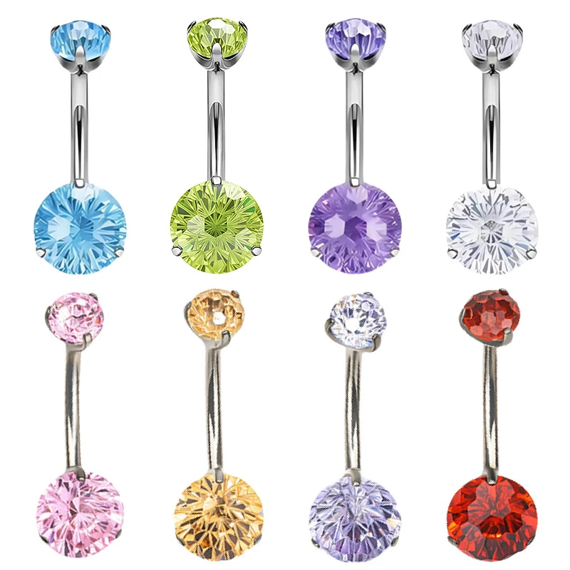 钛合金锆石耳饰 镶钻脐钉F-136钛合金内螺纹锆石圆底穿孔肚脐钉