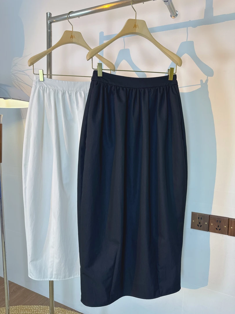 SHIMAO BAPO 夏季新款极简中长遮肉神裙后松紧腰头花苞半身裙