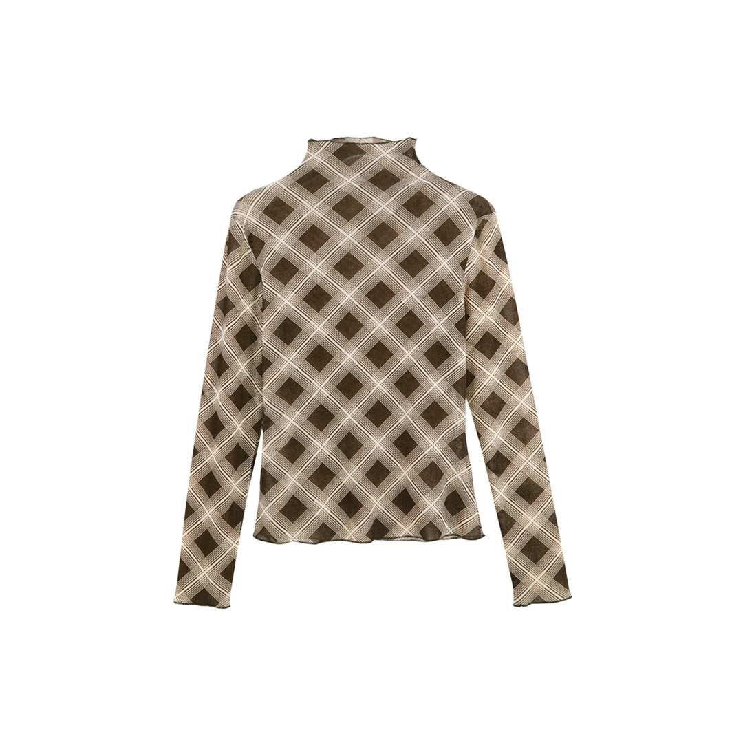 欧倪蜜 OUNIMI风经典格纹高领中短款T恤上衣HBZXP710002