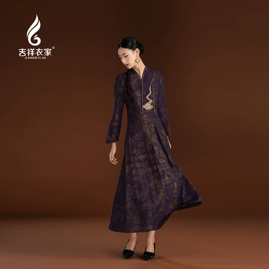 JIXIANGYIJIA/吉祥衣家紫梦金缘连衣裙943237124