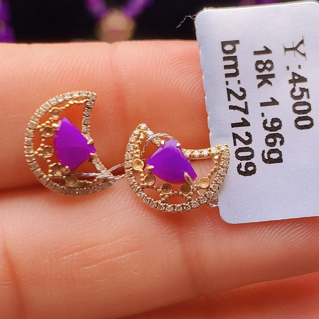 苏纪石（舒俱来）18K金镶嵌耳钉