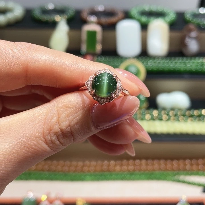 和田玉银S925镀金镶嵌戒指