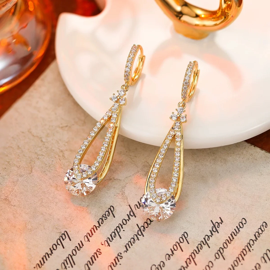 铜合金锆石耳饰 【166号】高级感时尚气质水滴镶钻百搭精致耳环