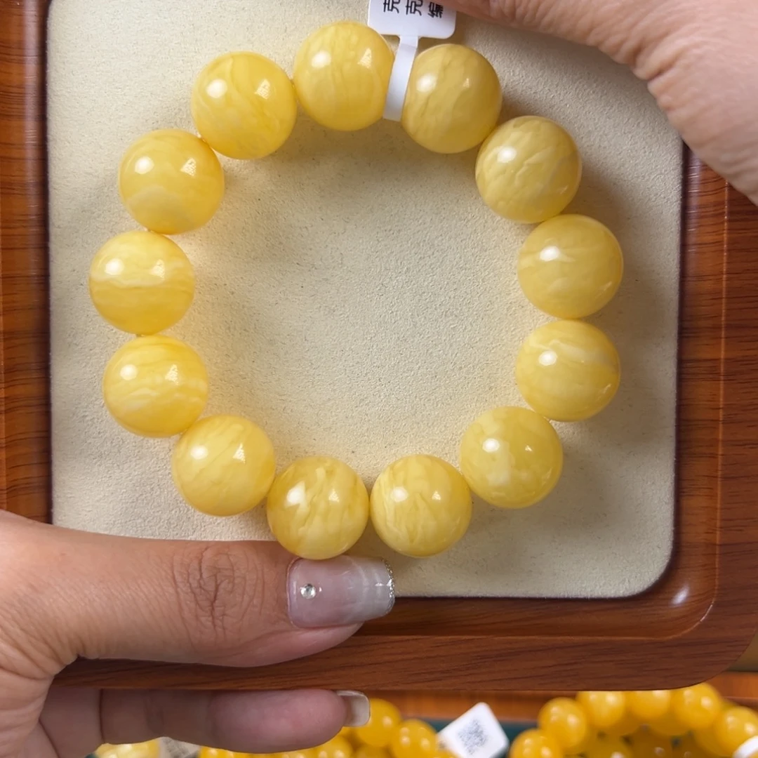 琥珀未镶嵌手链38.8g焦皮同料圆珠
