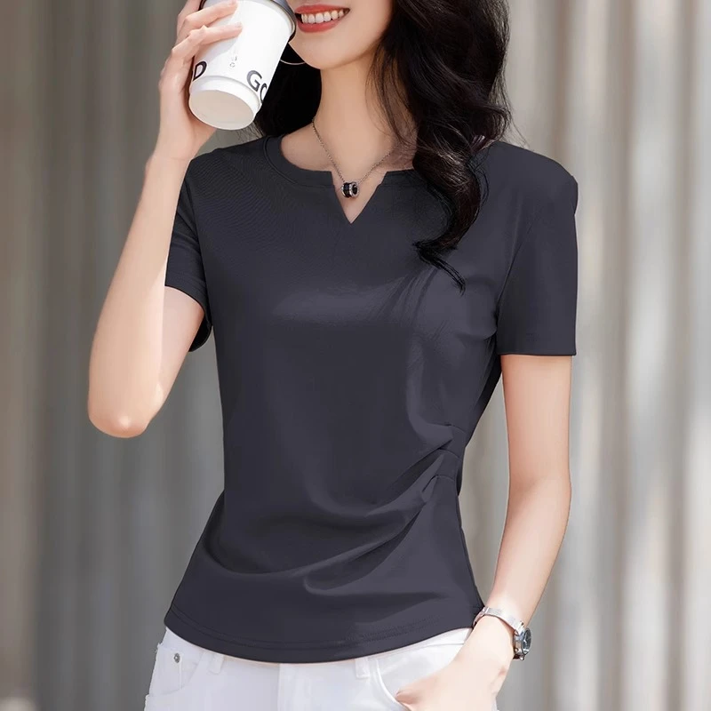 啄木鸟爆款时尚气质上衣2025年夏季新款减龄显瘦百搭休闲短袖T恤
